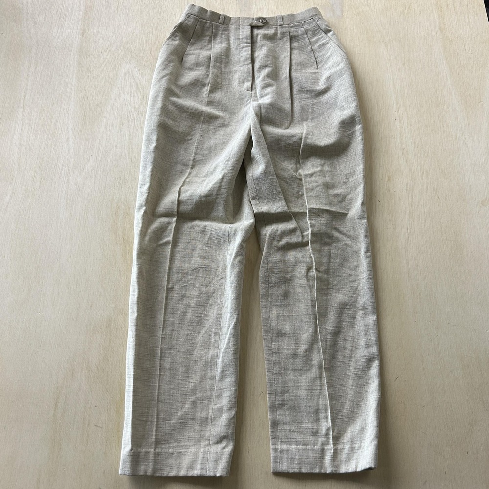 Vintage Halston III Dress Pants Womens 8 Beige Linen Twill Pleated Pockets